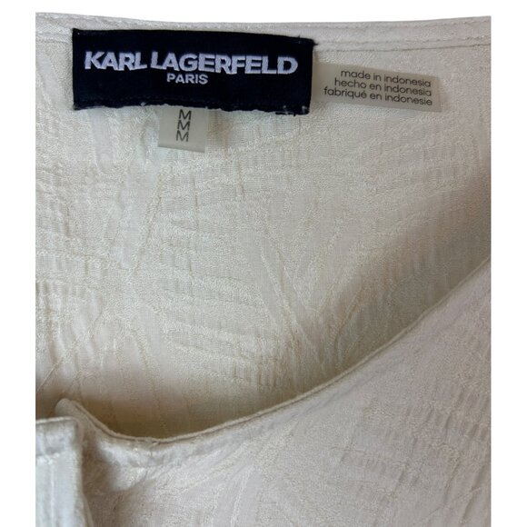 Karl Lagerfeld Paris Women's M Button-Up Blouse Ivory Flowy Textured Top - Picture 5 of 13